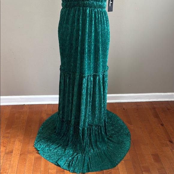 Lulu's Falling Star Teal Green Sleeveless Textured Knit Metallic Maxi Dress Sz L - Picture 7 of 15